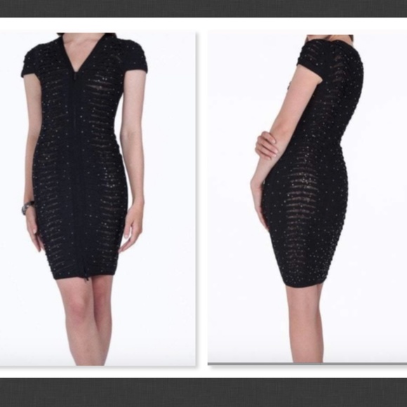 TeraniCouture Bedazzled V-Neck SheathDress 10
